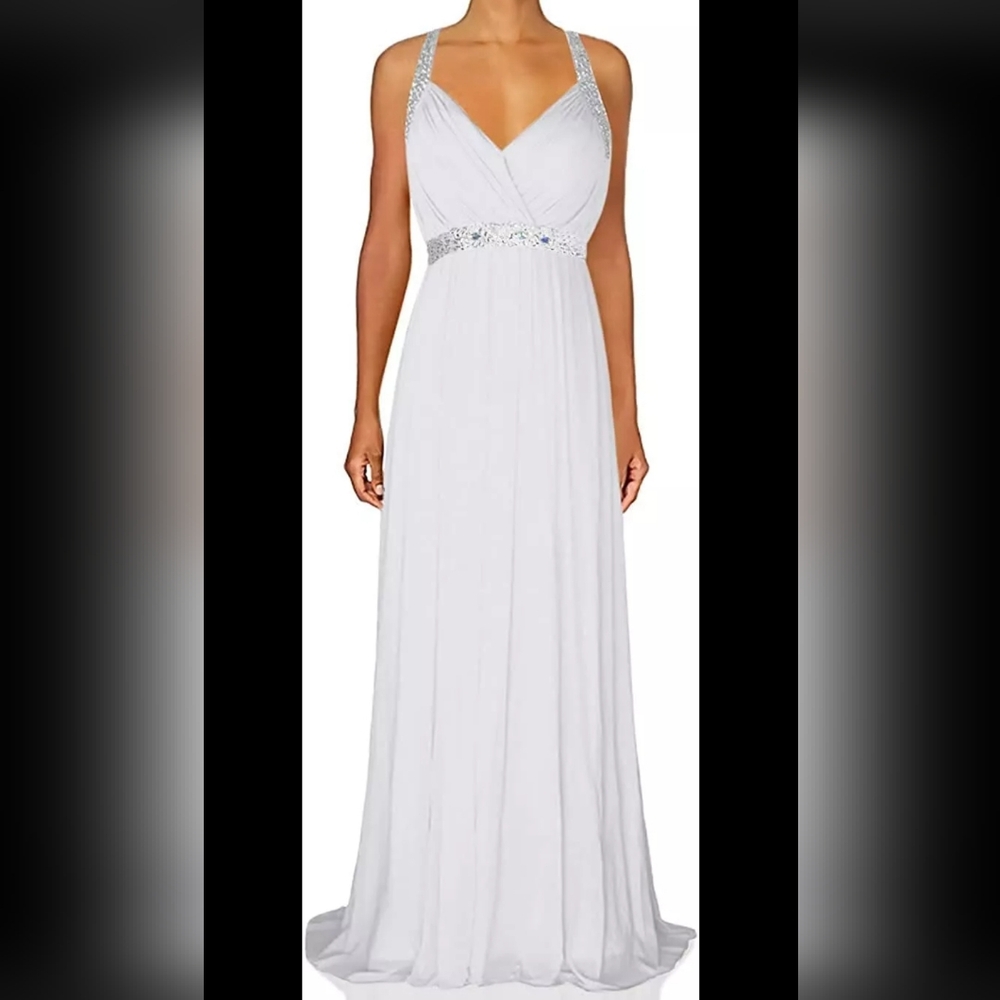 Conail Collection Evening/Formal Elegant Coco White Rhinestones Sz-L